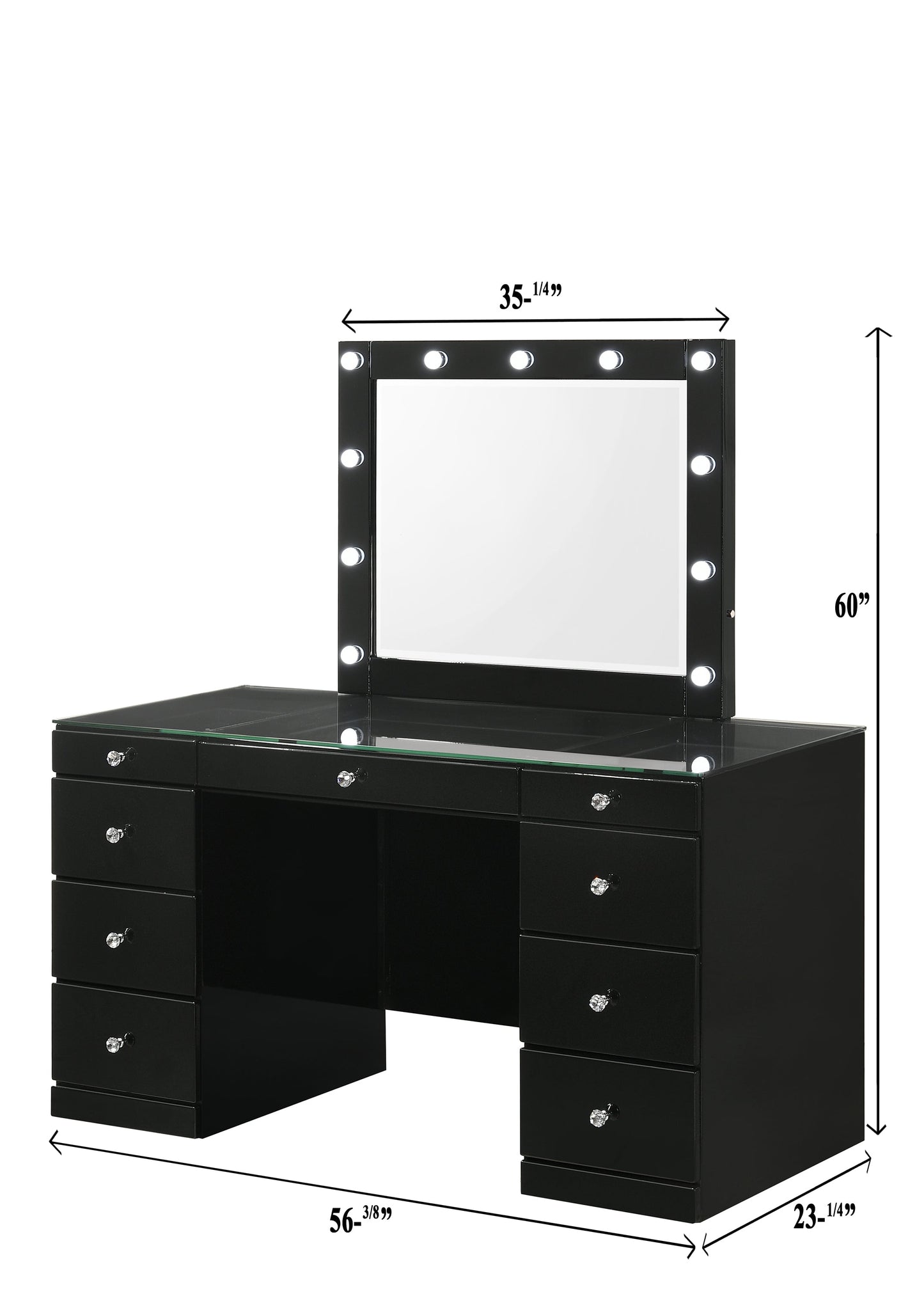 Avery Black Makeup Vanity Set with Lighted Mirror - SET | B4850BK-91-TOP | B4850BK-91-BASE | B4850BK-91-11 - Luna Furniture - Dallas Store