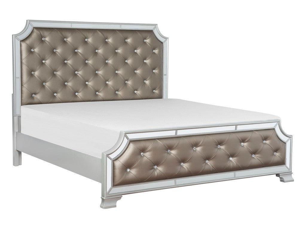 Avondale Silver Queen Mirrored Upholstered Panel Bed - SET | 1646-1 | 1646-2 | 1646-3 - Luna Furniture - Dallas Store