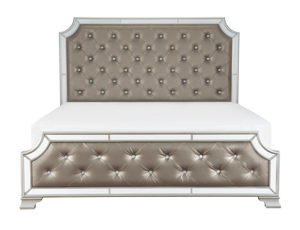 Avondale Silver Queen Mirrored Upholstered Panel Bed - SET | 1646-1 | 1646-2 | 1646-3 - Luna Furniture - Dallas Store