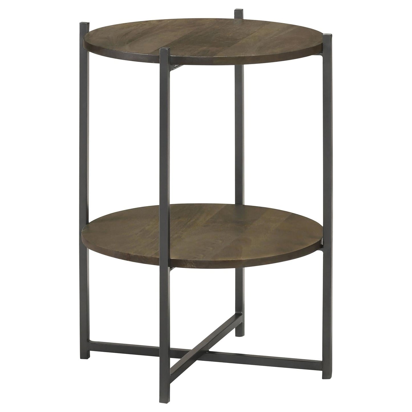Axel Natural/Gunmetal Round Accent Table with Open Shelf - 935993 - Luna Furniture - Dallas Store