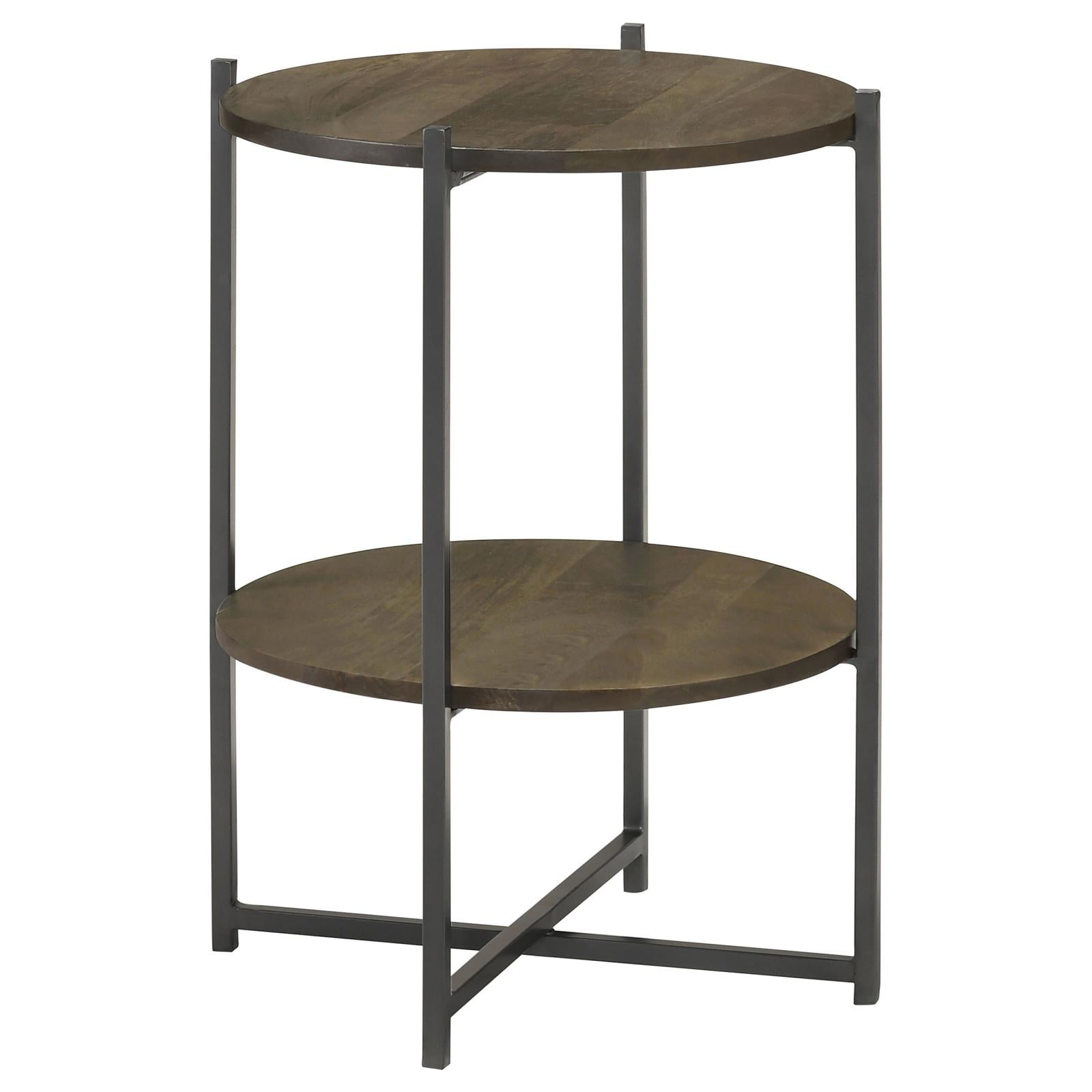 Axel Natural/Gunmetal Round Accent Table with Open Shelf - 935993 - Luna Furniture - Dallas Store