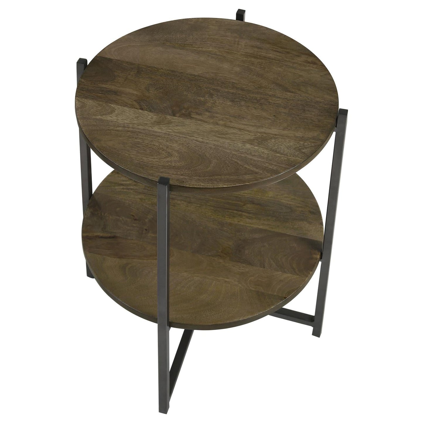 Axel Natural/Gunmetal Round Accent Table with Open Shelf - 935993 - Luna Furniture - Dallas Store