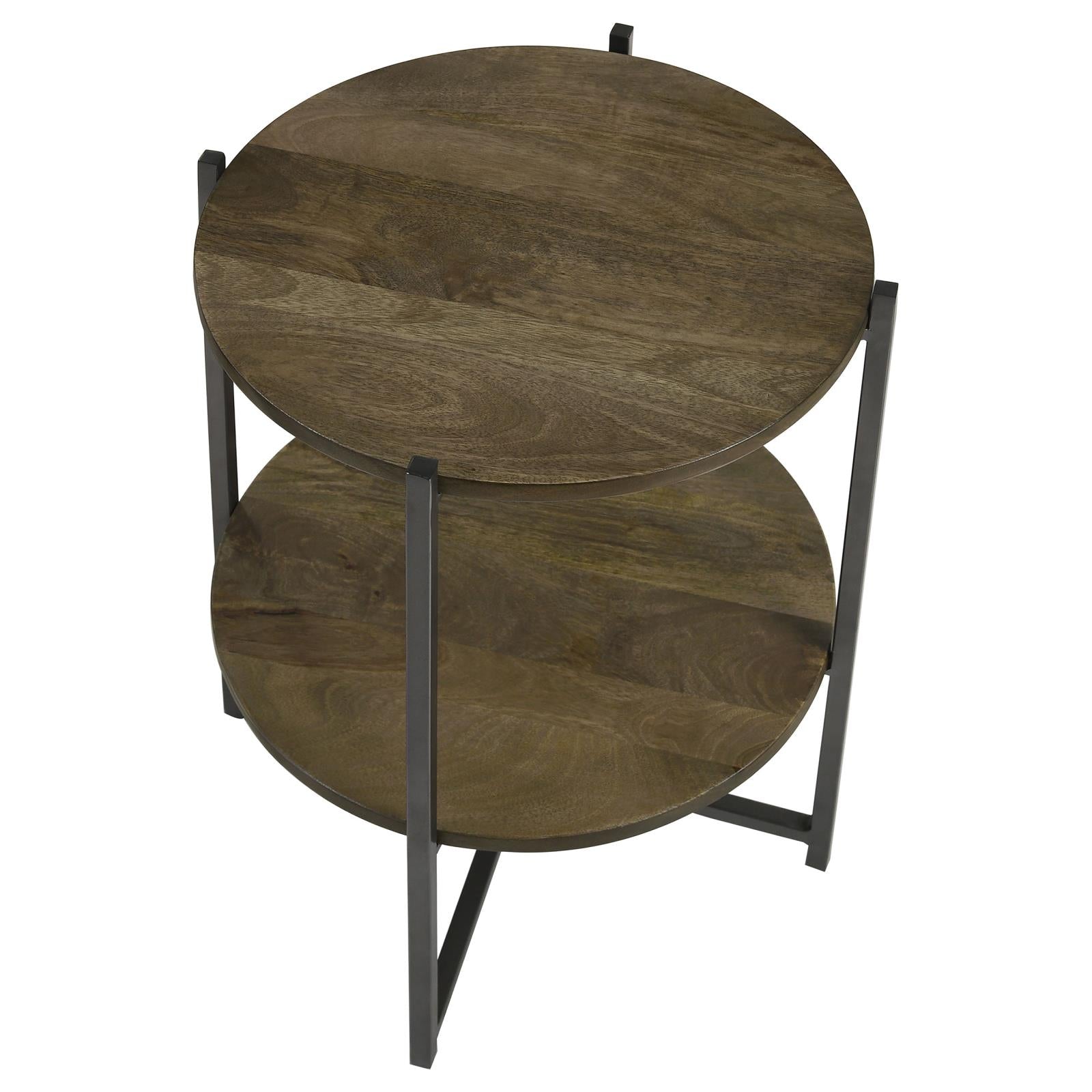 Axel Natural/Gunmetal Round Accent Table with Open Shelf - 935993 - Luna Furniture - Dallas Store