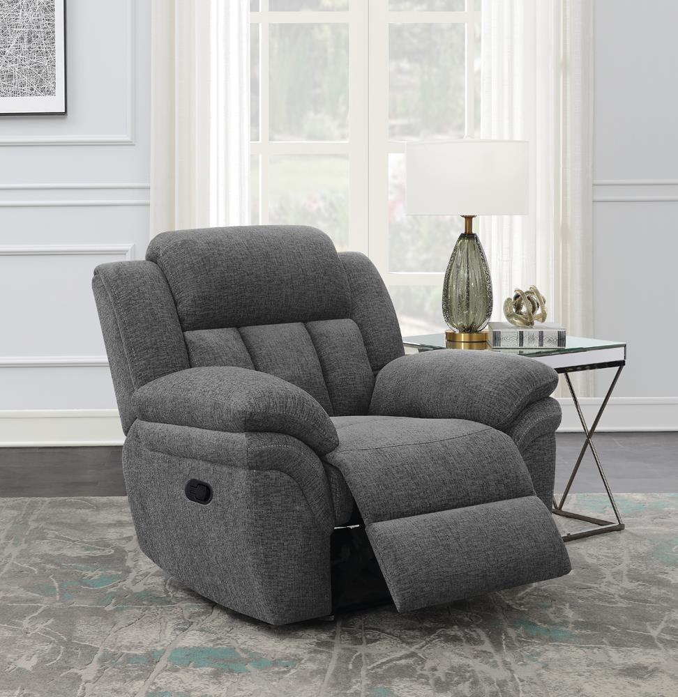 Bahrain Upholstered Glider Recliner Charcoal - 609543 - Luna Furniture - Dallas Store