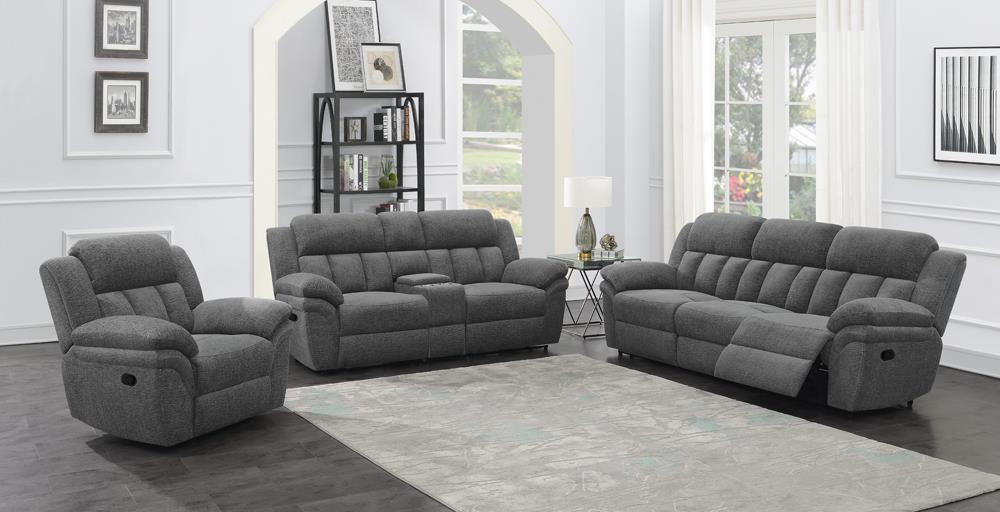 Bahrain Upholstered Glider Recliner Charcoal - 609543 - Luna Furniture - Dallas Store