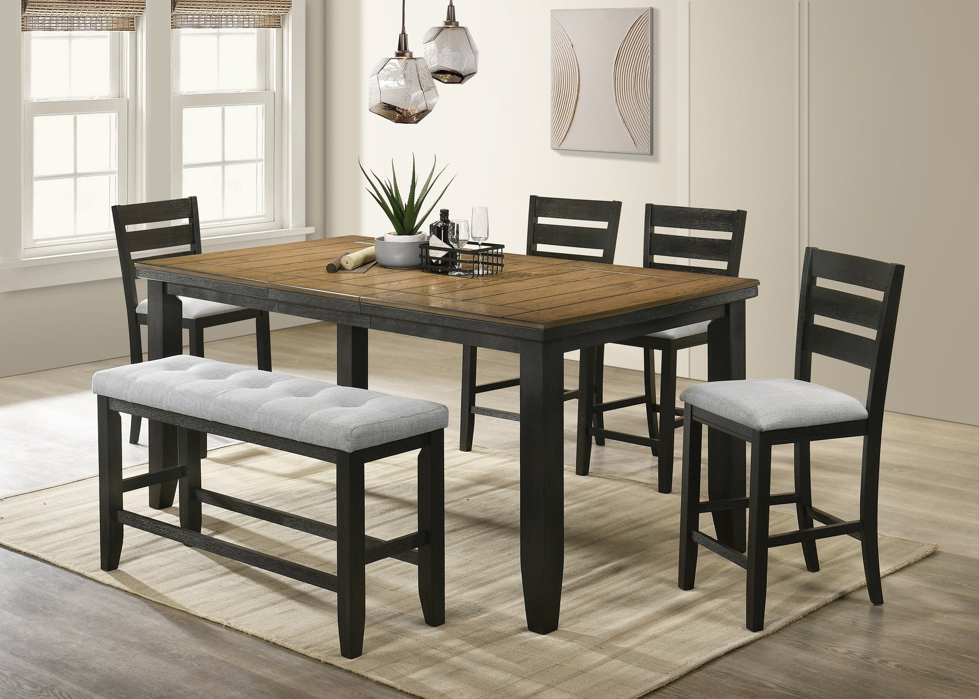 Bardstown Charcoal/Brown/Wheat Extendable Counter Height Dining Set - SET | 2752WC-T-4278 | 2752WC-S-24(2) - Luna Furniture - Dallas Store