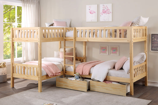 Bartly Pine Corner Bunk Bed with Storage Boxes - SET | B2043CN-1 | B2043CN-2 | B2043CN-SL | B2043-T - Luna Furniture - Dallas Store