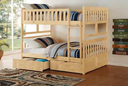 Bartly Pine Full/Full Bunk Bed with Storage Boxes - SET | B2043FF-1 | B2043FF-2 | B2043FF-SL | B2043-T - Luna Furniture - Dallas Store