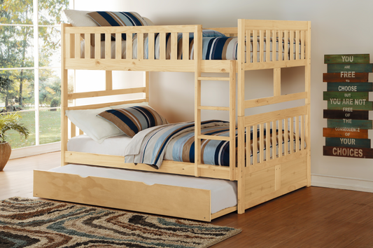 Bartly Pine Full/Full Bunk Bed with Twin Trundle - SET | B2043FF-1 | B2043FF-2 | B2043FF-SL | B2043-R - Luna Furniture - Dallas Store