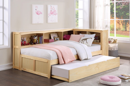 Bartly Pine Twin Bookcase Corner Bed with Twin Trundle - SET | B2043BC-1 | B2043BC-2 | B2043BC-BC | B2043-R - Luna Furniture - Dallas Store
