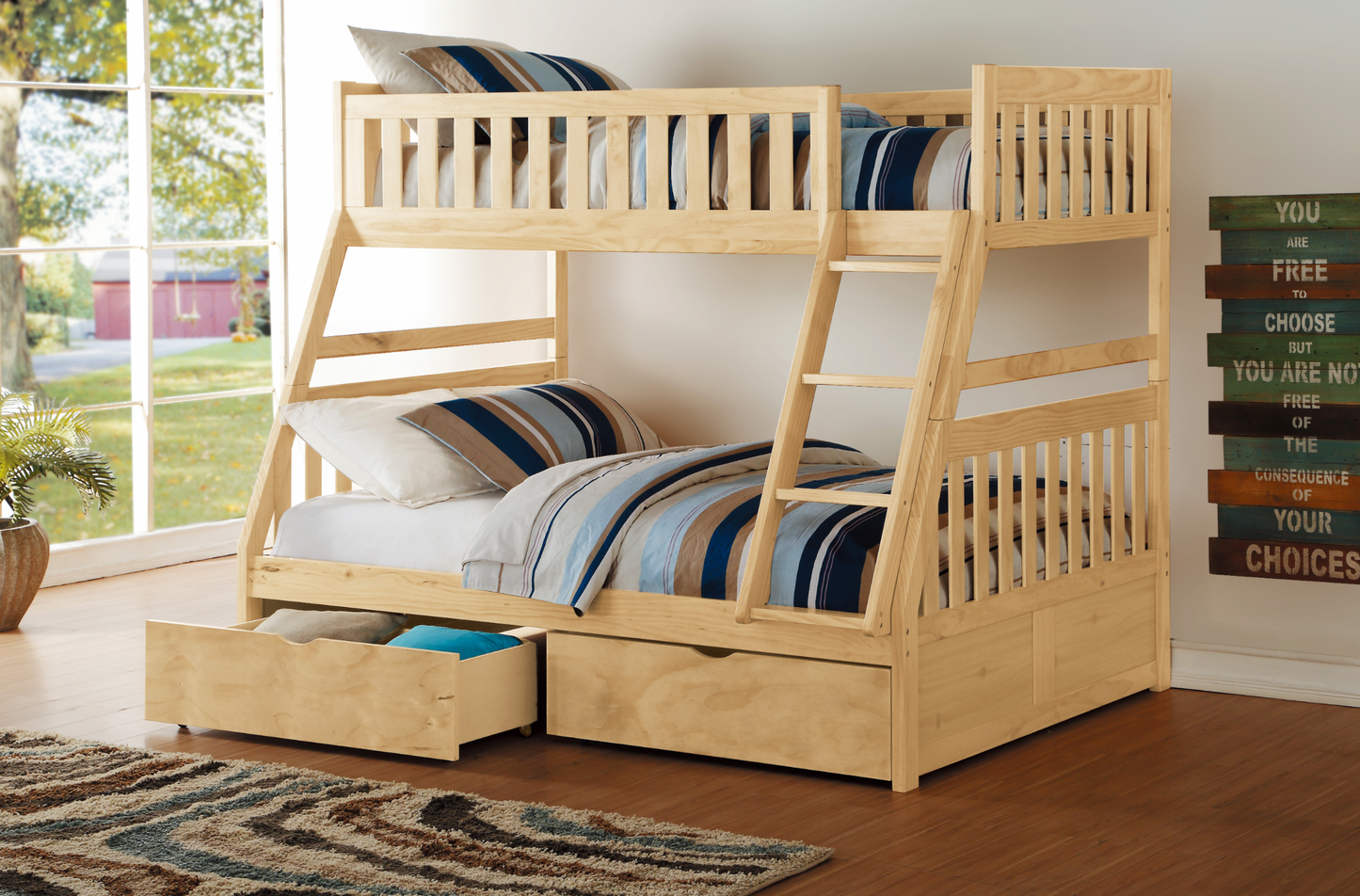 Bartly Pine Twin/Full Bunk Bed with Storage Boxes - SET | B2043TF-1 | B2043TF-2 | B2043TF-SL | B2043-T - Luna Furniture - Dallas Store
