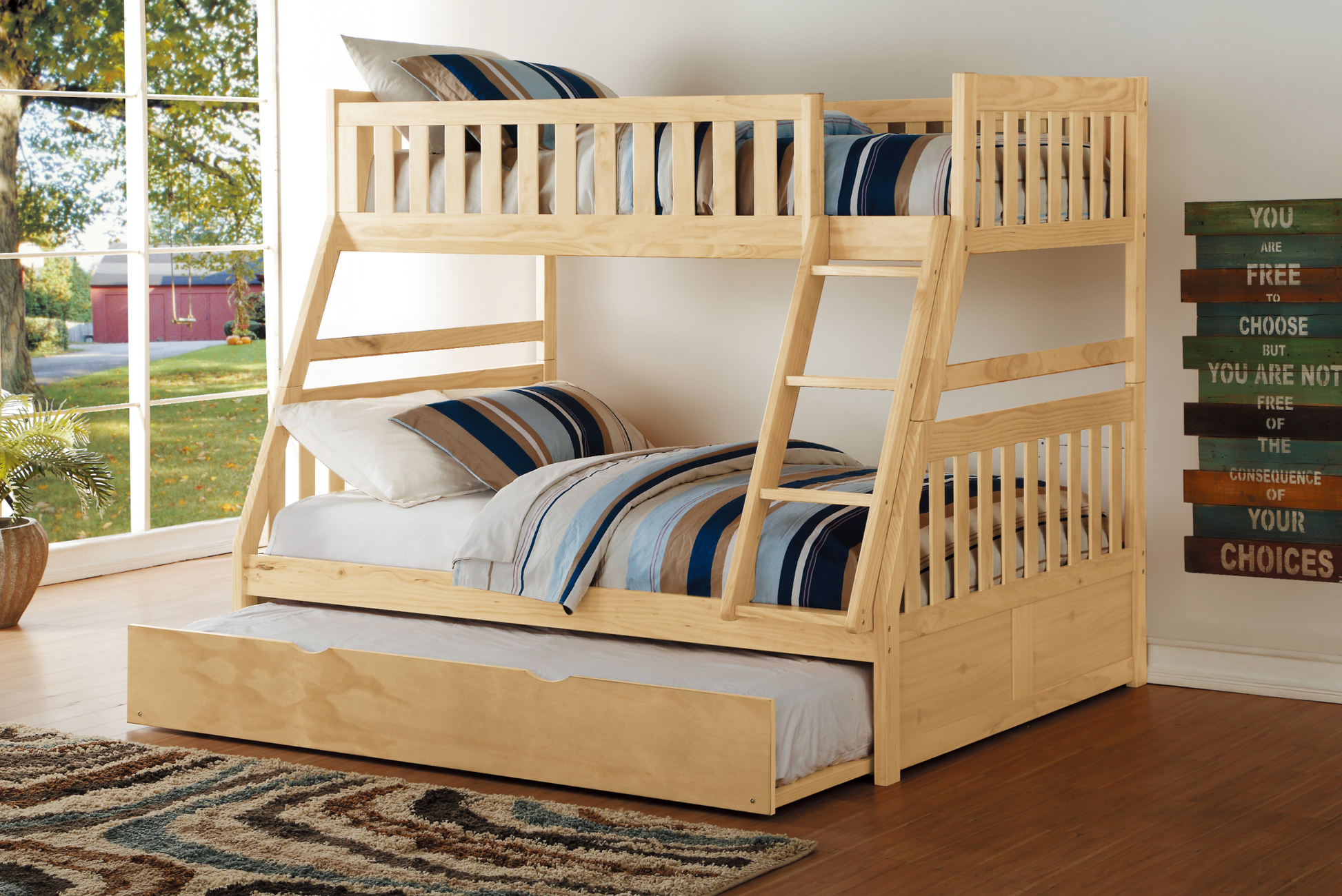 Bartly Pine Twin/Full Bunk Bed with Twin Trundle - SET | B2043TF-1 | B2043TF-2 | B2043TF-SL | B2043-R - Luna Furniture - Dallas Store