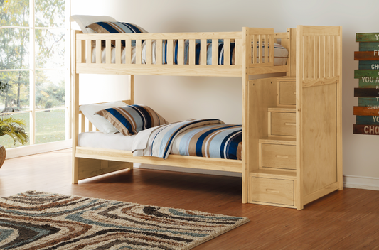 Bartly Pine Twin/Twin Step Bunk Bed - SET | B2043SB-1 | B2043SB-2 | B2043SB-3 | B2043SB-SL - Luna Furniture - Dallas Store