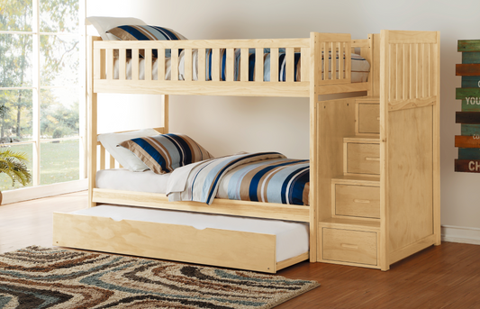 Bartly Pine Twin/Twin Step Bunk Bed with Twin Trundle - SET | B2043SB-1 | B2043SB-2 | B2043SB-3 | B2043SB-SL | B2043-R - Luna Furniture - Dallas Store