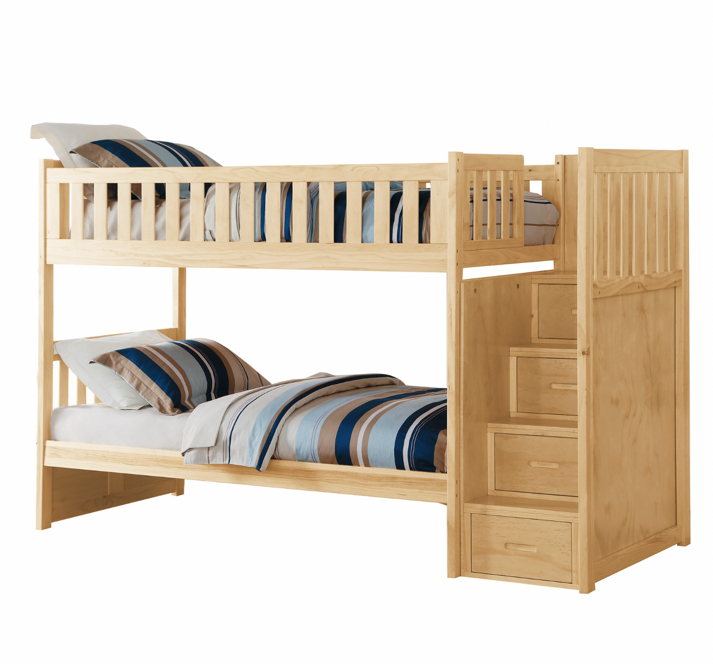 Bartly Pine Twin/Twin Step Bunk Bed with Twin Trundle - SET | B2043SB-1 | B2043SB-2 | B2043SB-3 | B2043SB-SL | B2043-R - Luna Furniture - Dallas Store
