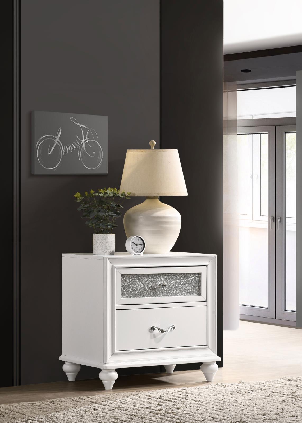 Barzini 2-Drawer Nightstand White - 205892 - Luna Furniture - Dallas Store