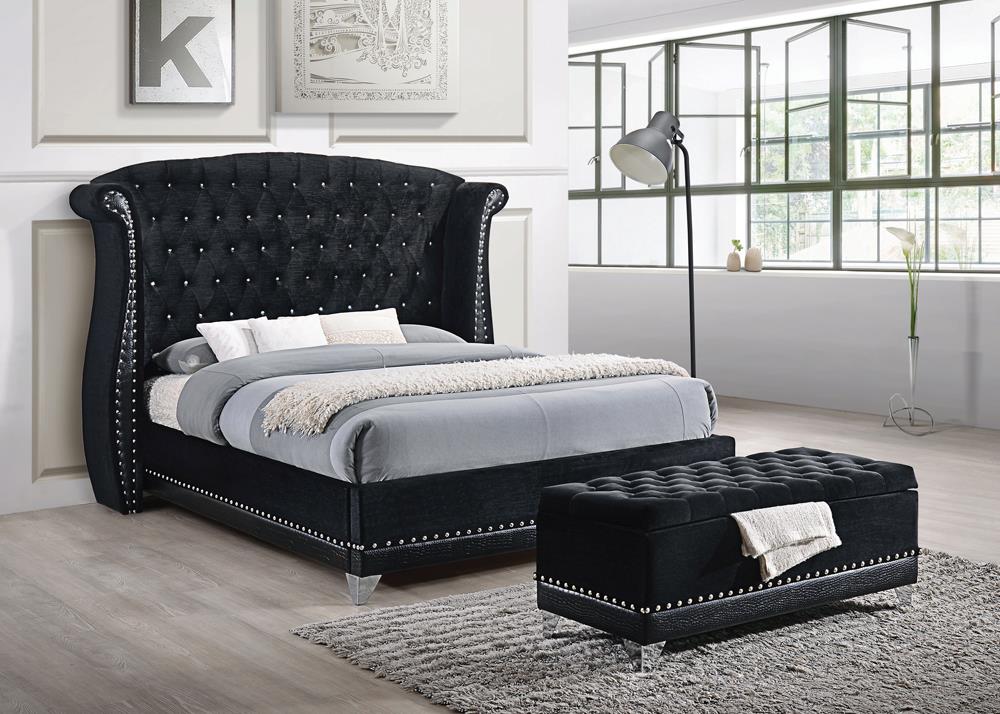 Barzini California King Tufted Upholstered Bed Black - 300643KW - Luna Furniture - Dallas Store