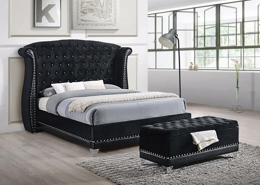 Barzini California King Tufted Upholstered Bed Black - 300643KW - Luna Furniture - Dallas Store