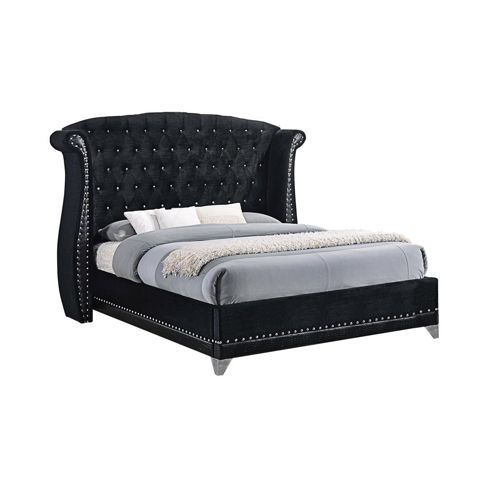 Barzini California King Tufted Upholstered Bed Black - 300643KW - Luna Furniture - Dallas Store