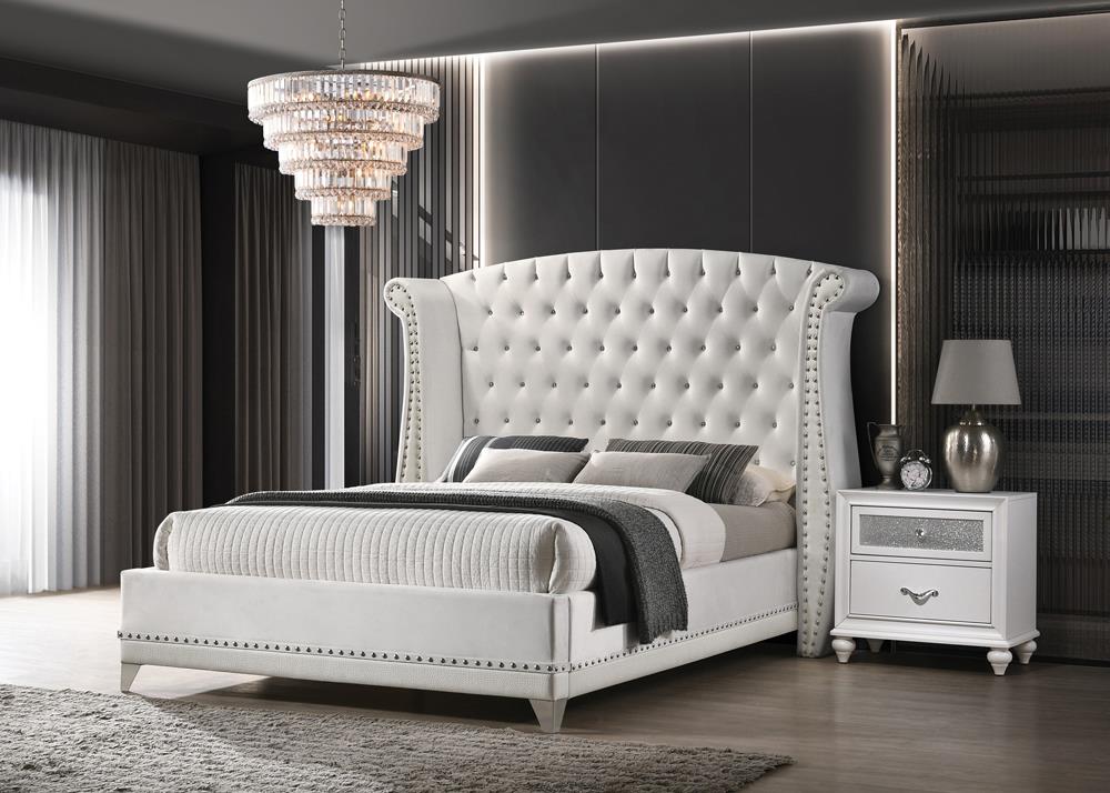 Barzini California King Wingback Tufted Bed White - 300843KW - Luna Furniture - Dallas Store