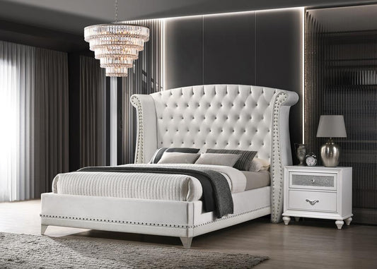 Barzini California King Wingback Tufted Bed White - 300843KW - Luna Furniture - Dallas Store