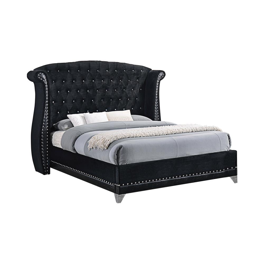 Barzini Eastern King Tufted Upholstered Bed Black - 300643KE - Luna Furniture - Dallas Store