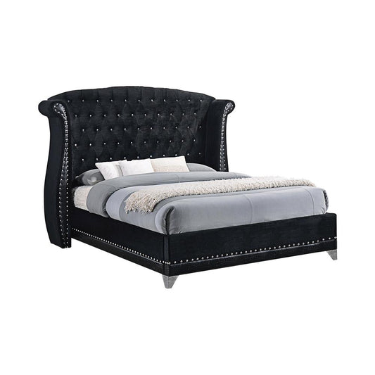 Barzini Eastern King Tufted Upholstered Bed Black - 300643KE - Luna Furniture - Dallas Store