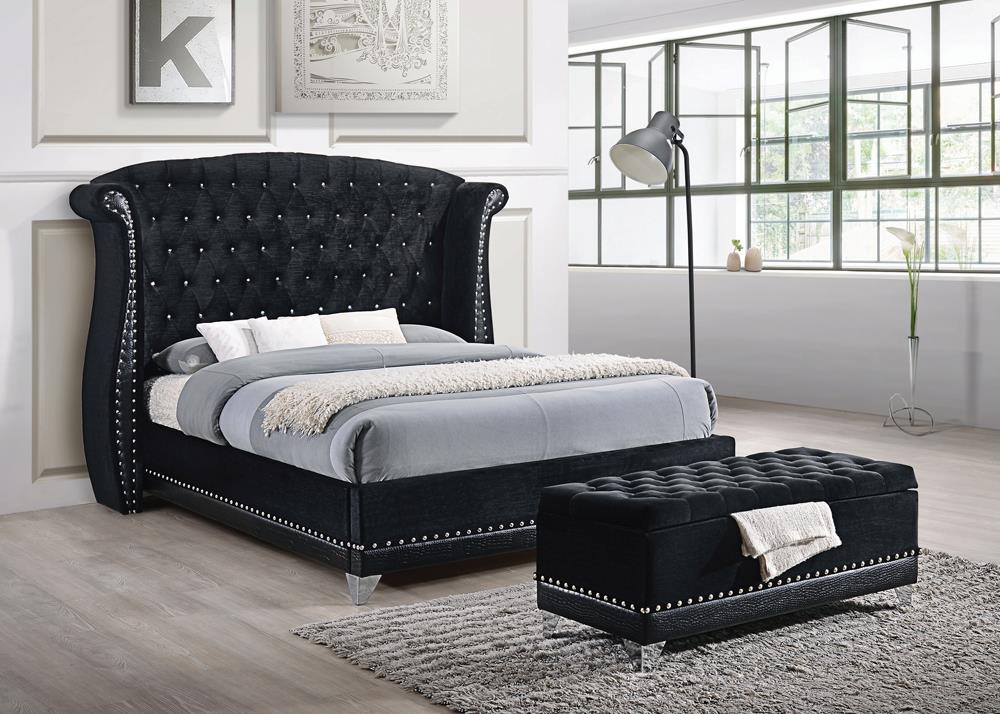 Barzini Queen Tufted Upholstered Bed Black - 300643Q - Luna Furniture - Dallas Store