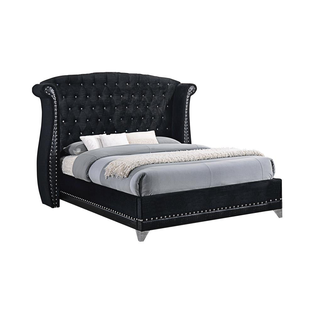 Barzini Queen Tufted Upholstered Bed Black - 300643Q - Luna Furniture - Dallas Store