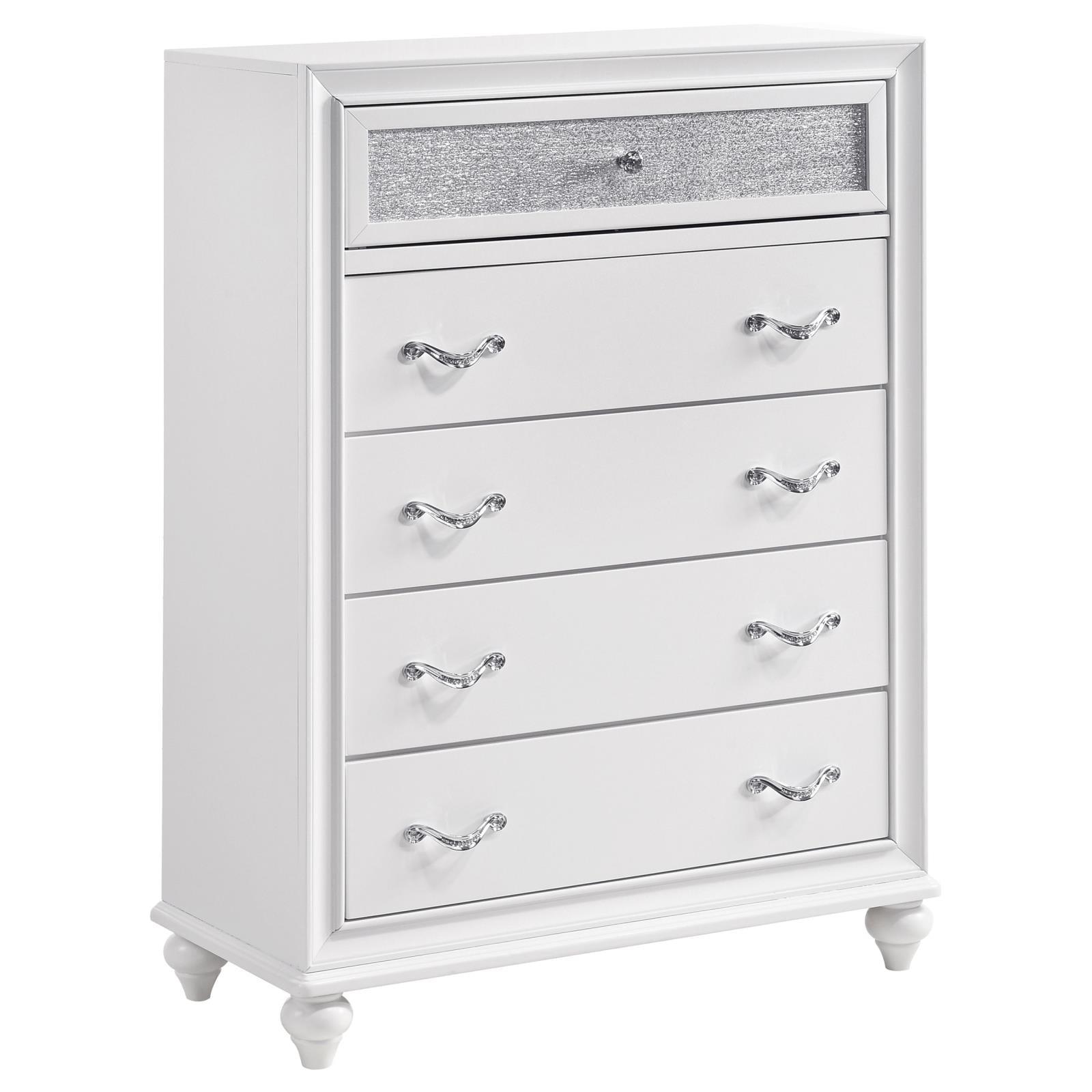 Barzini White 5-Drawer Chest - 205895 - Luna Furniture - Dallas Store