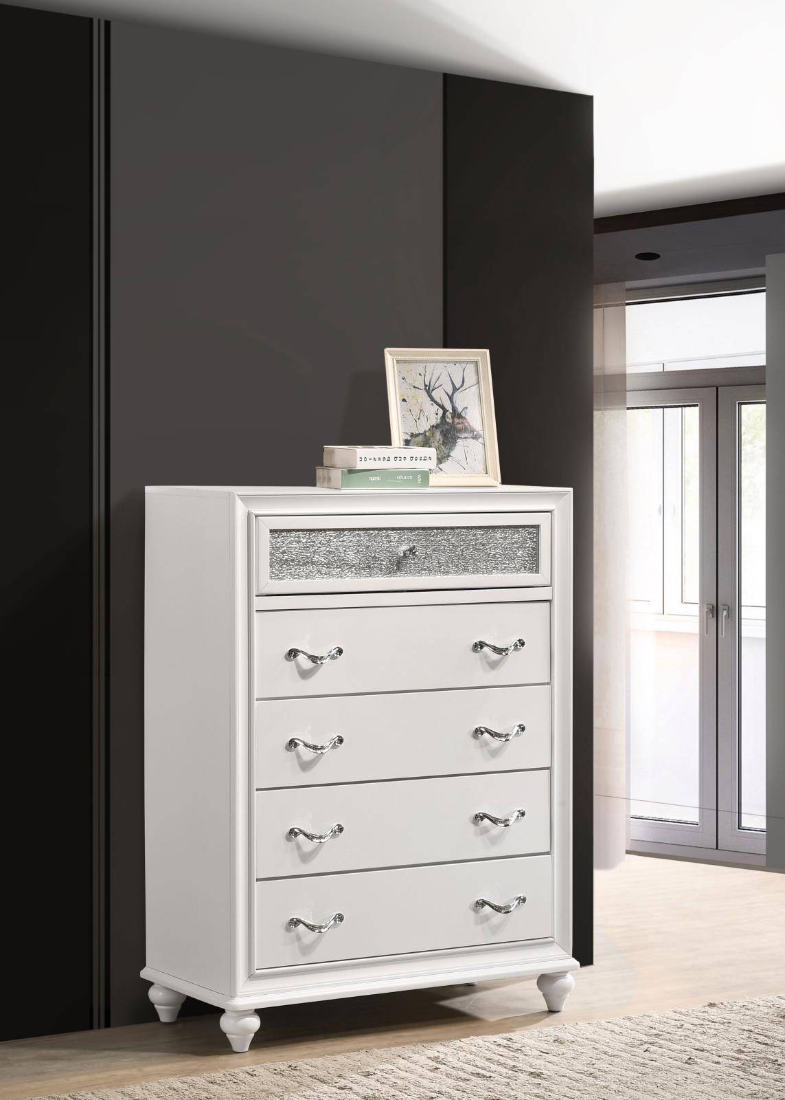 Barzini White 5-Drawer Chest - 205895 - Luna Furniture - Dallas Store