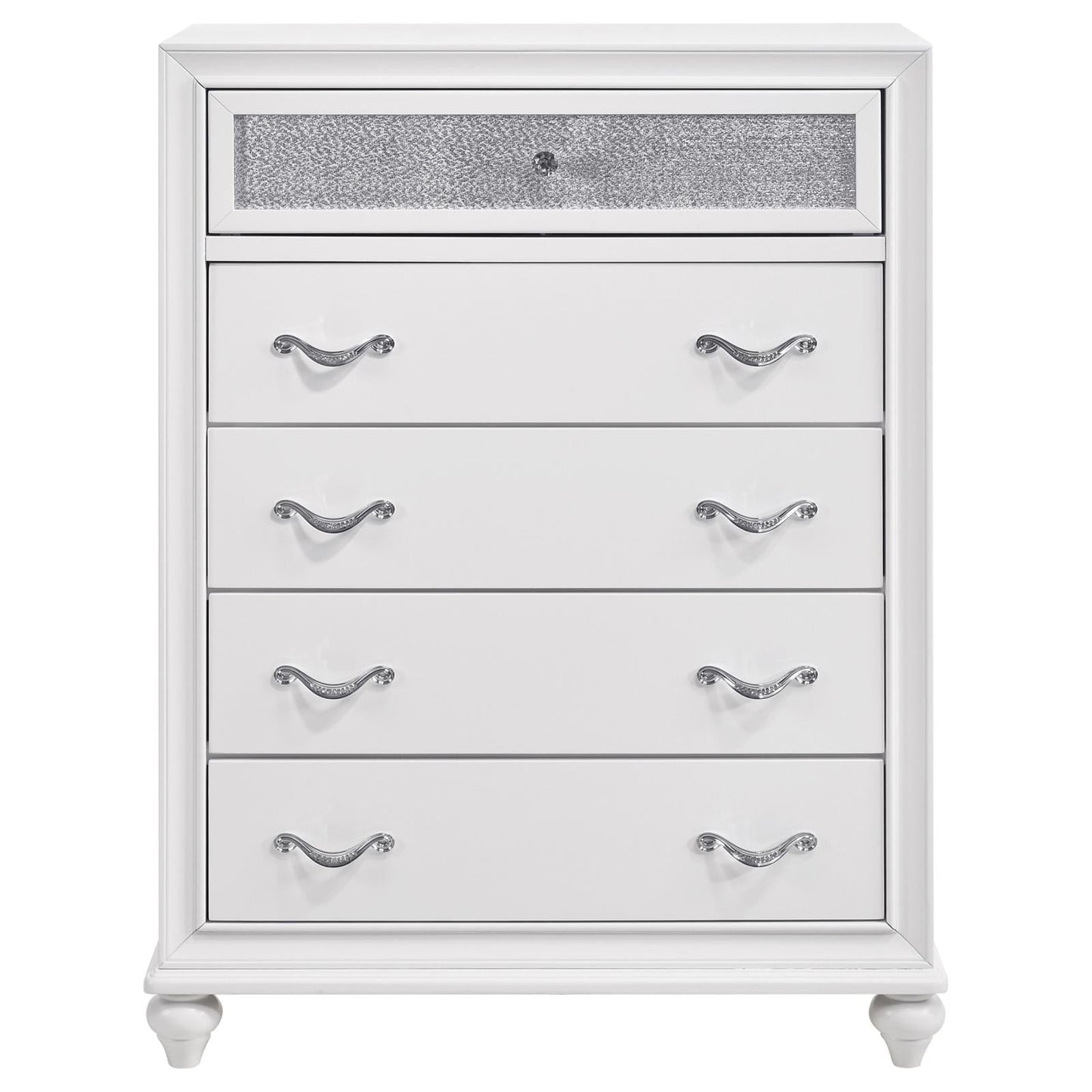 Barzini White 5-Drawer Chest - 205895 - Luna Furniture - Dallas Store