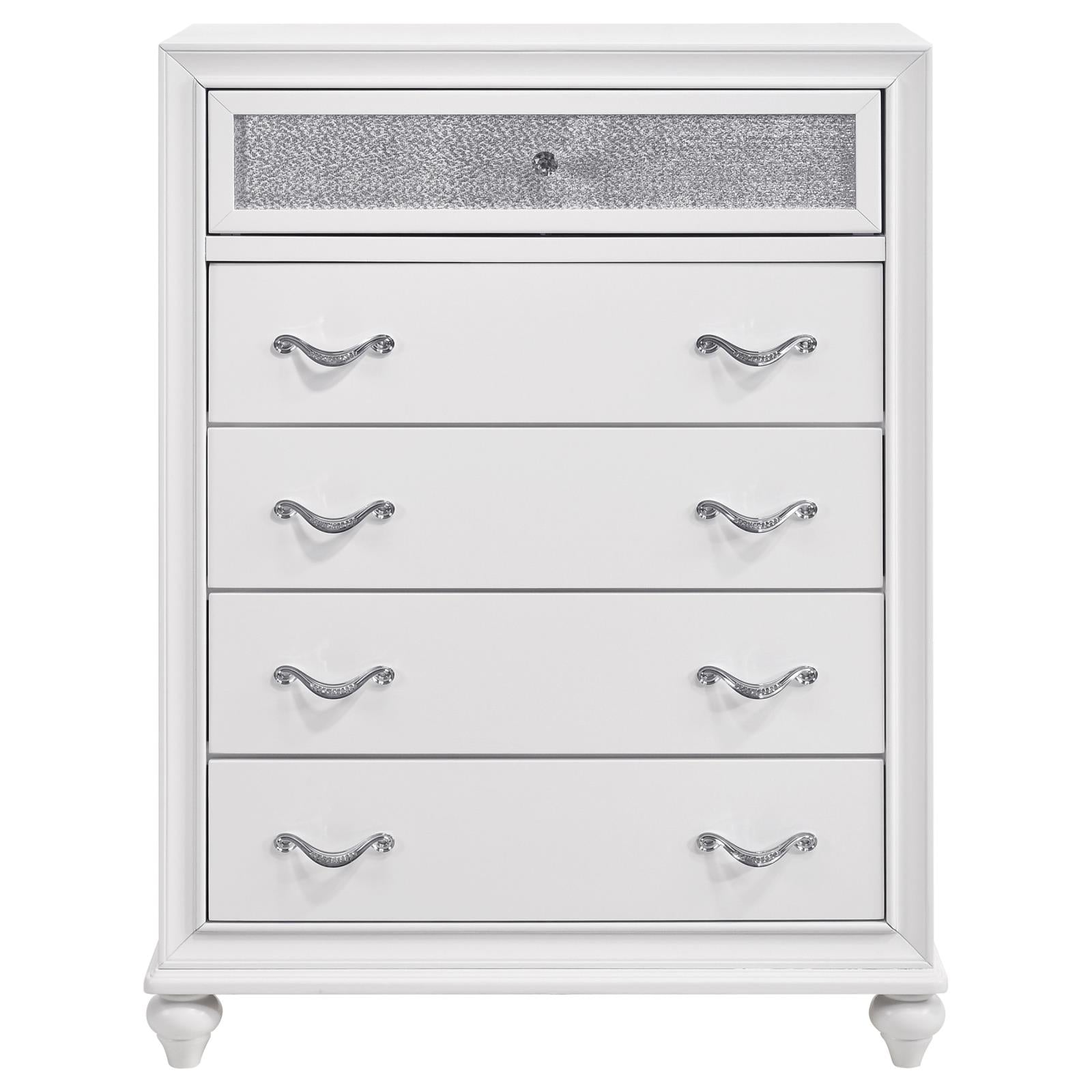 Barzini White 5-Drawer Chest - 205895 - Luna Furniture - Dallas Store