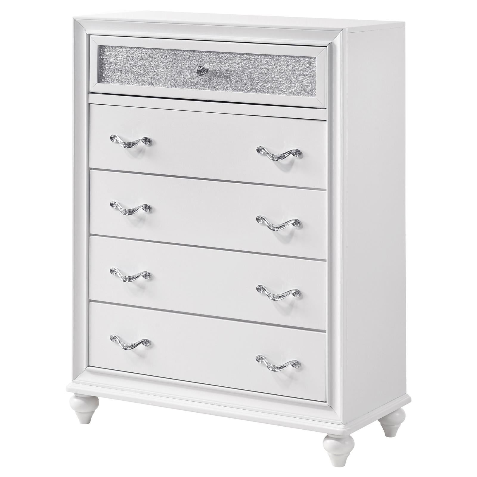 Barzini White 5-Drawer Chest - 205895 - Luna Furniture - Dallas Store