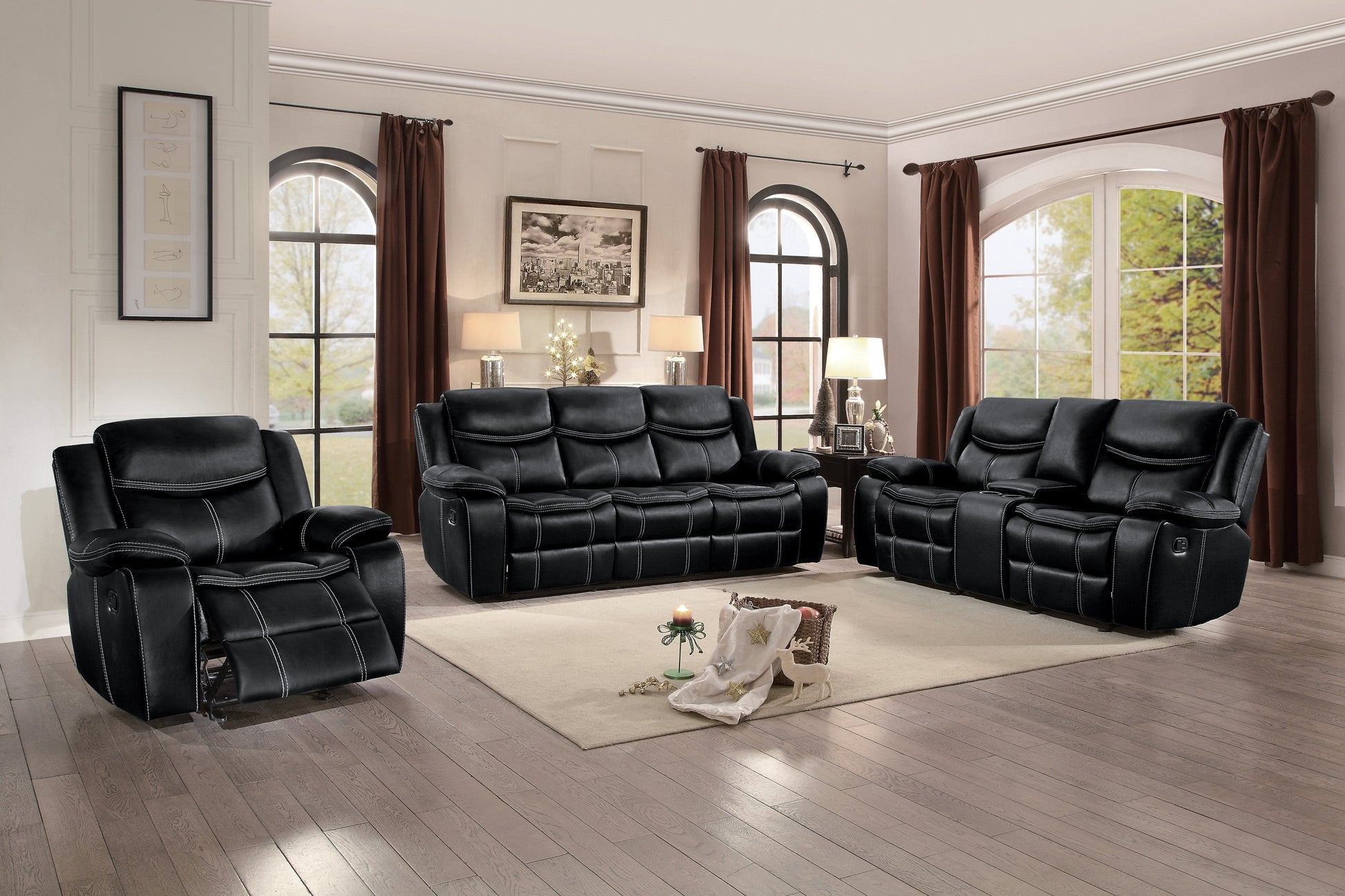 Bastrop Black Reclining Living Room Set - SET | 8230BLK-3 | 8230BLK-2 | 8230BLK-1 - Luna Furniture - Dallas Store