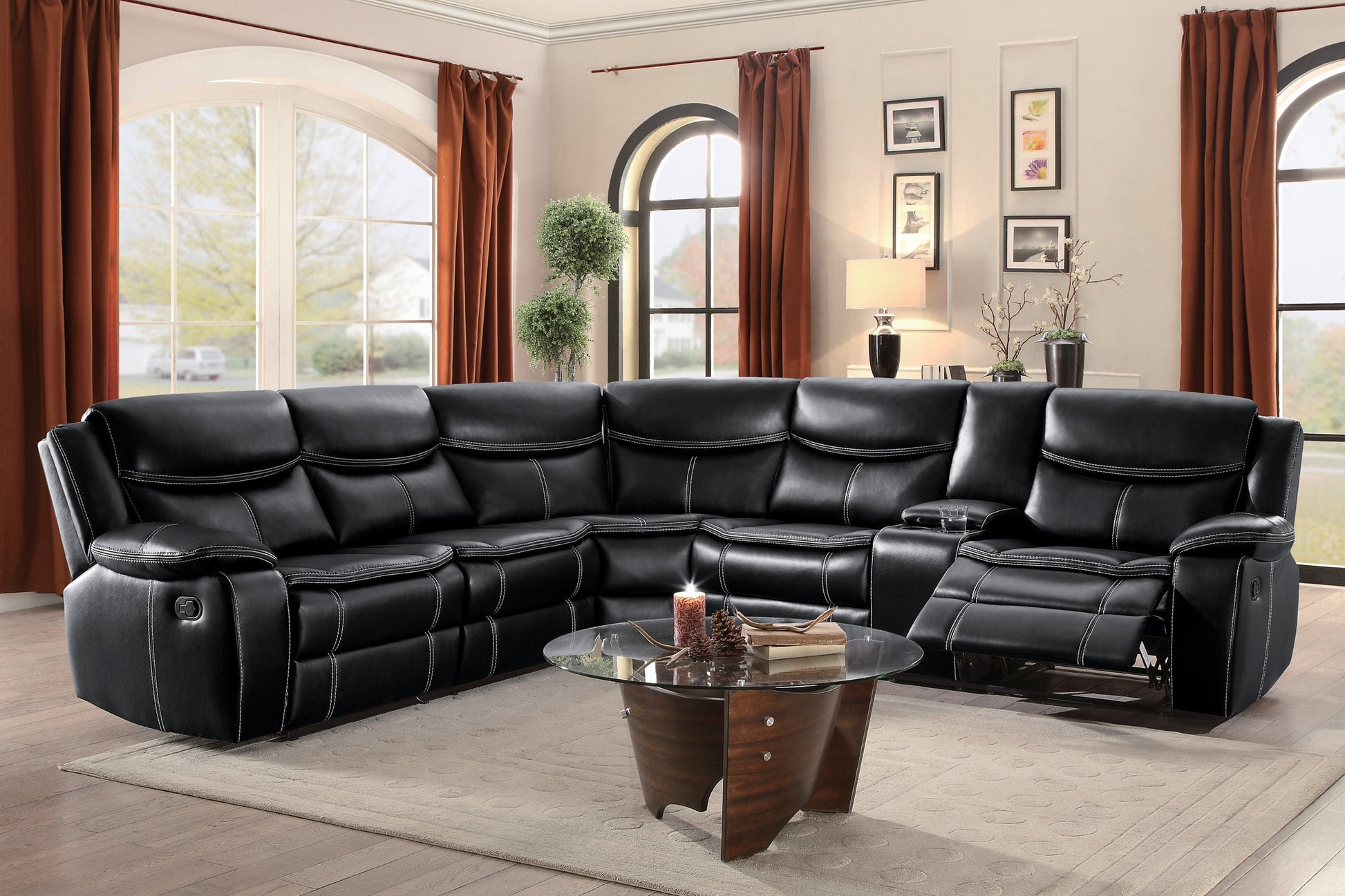 Bastrop Black Reclining Sectional - SET | 8230BLK-2L | 8230BLK-2RCN | 8230BLK-CR - Luna Furniture - Dallas Store