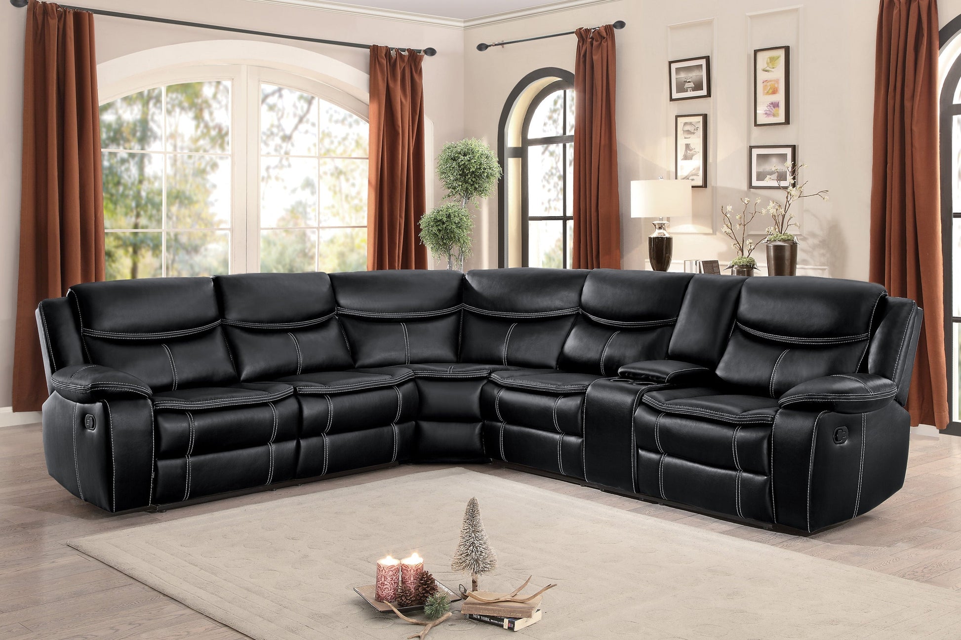 Bastrop Black Reclining Sectional - SET | 8230BLK-2L | 8230BLK-2RCN | 8230BLK-CR - Luna Furniture - Dallas Store