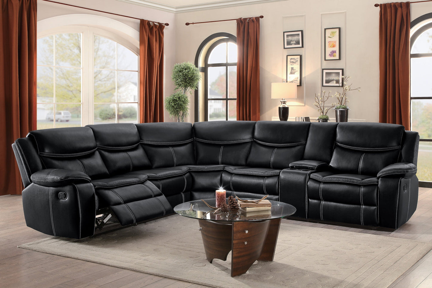 Bastrop Black Reclining Sectional - SET | 8230BLK-2L | 8230BLK-2RCN | 8230BLK-CR - Luna Furniture - Dallas Store