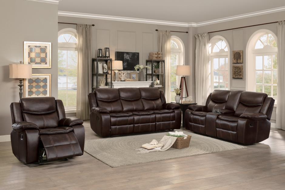 Bastrop Brown Reclining Living Room Set - SET | 8230BRW-2 | 8230BRW-3 - Luna Furniture - Dallas Store