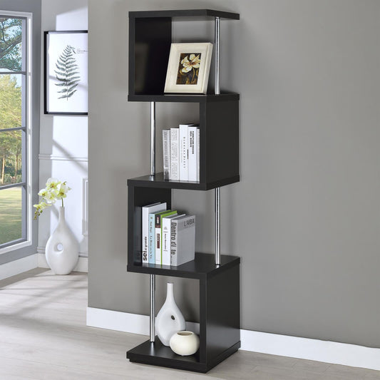 Baxter Black/Chrome 4-Shelf Bookcase - 801419 - Luna Furniture - Dallas Store