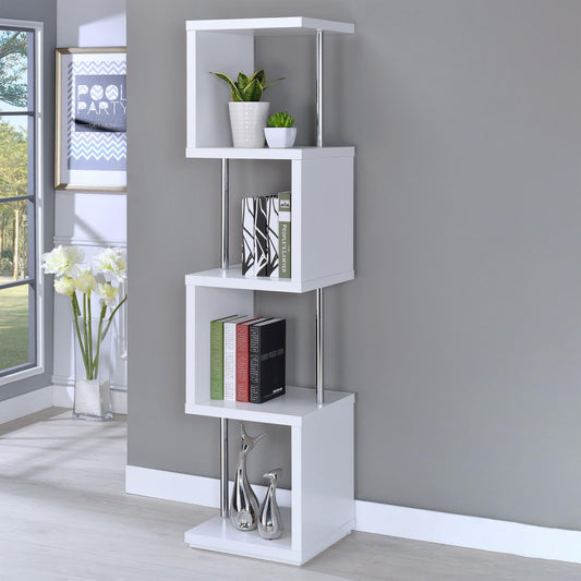 Baxter White/Chrome 4-Shelf Bookcase - 801418 - Luna Furniture - Dallas Store