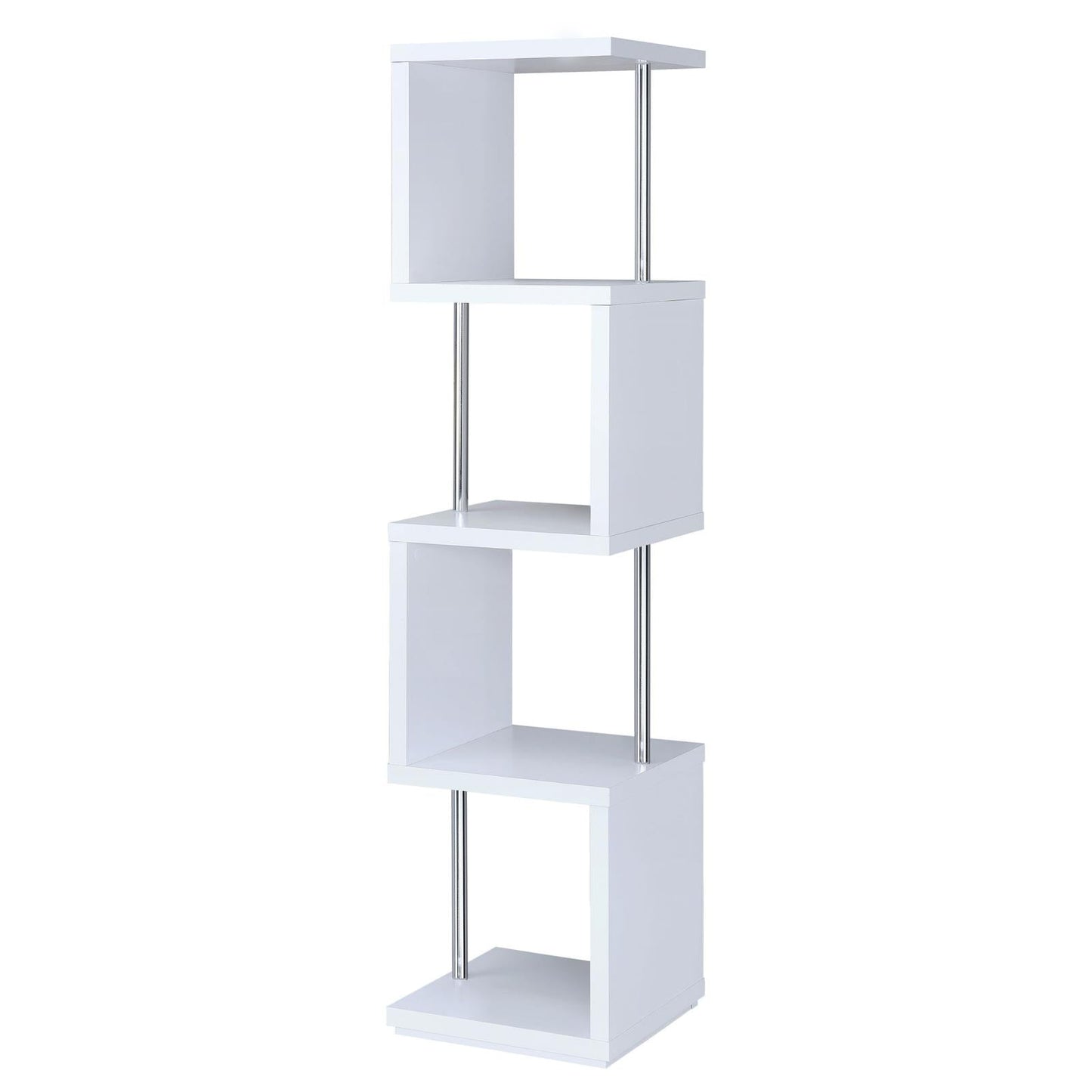 Baxter White/Chrome 4-Shelf Bookcase - 801418 - Luna Furniture - Dallas Store