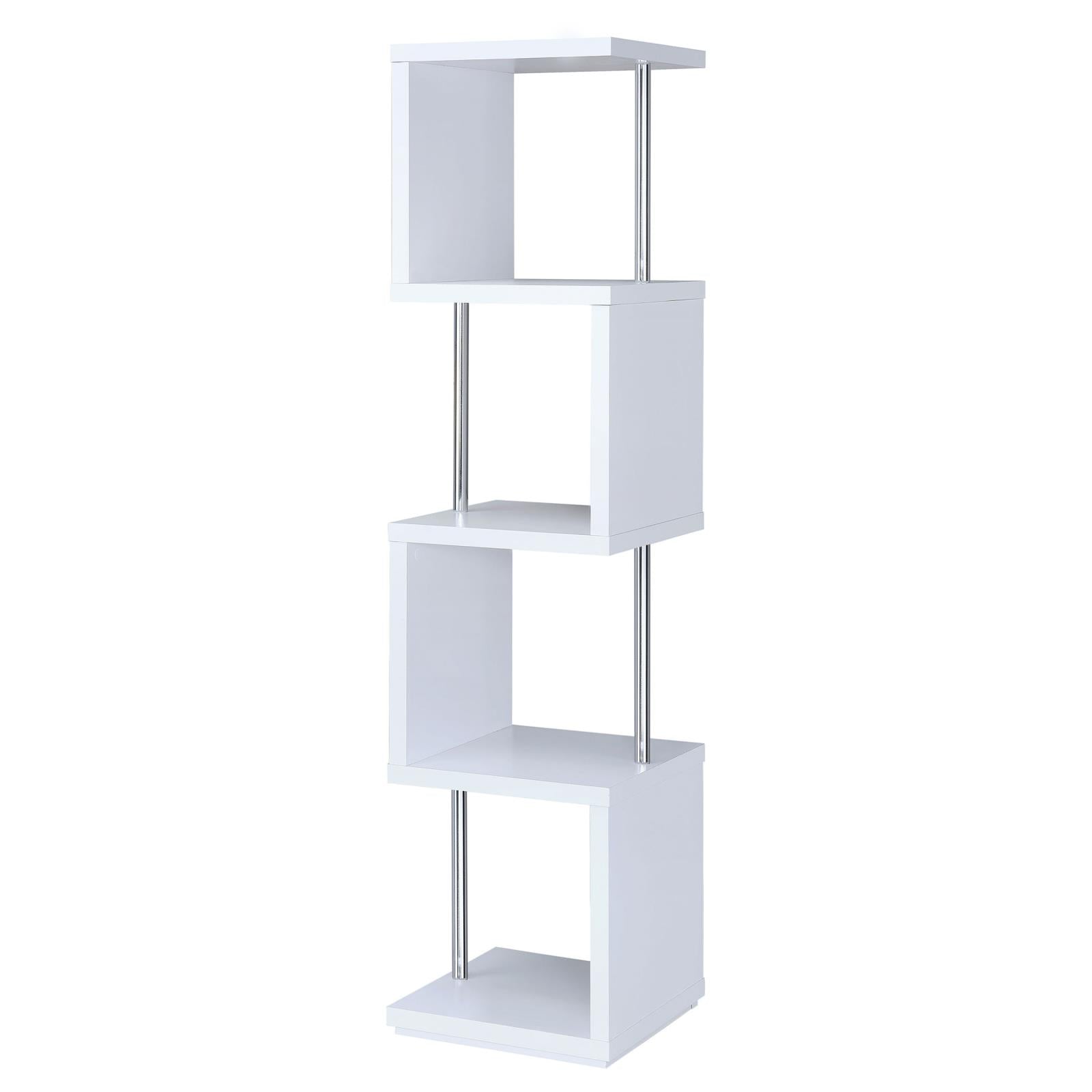 Baxter White/Chrome 4-Shelf Bookcase - 801418 - Luna Furniture - Dallas Store