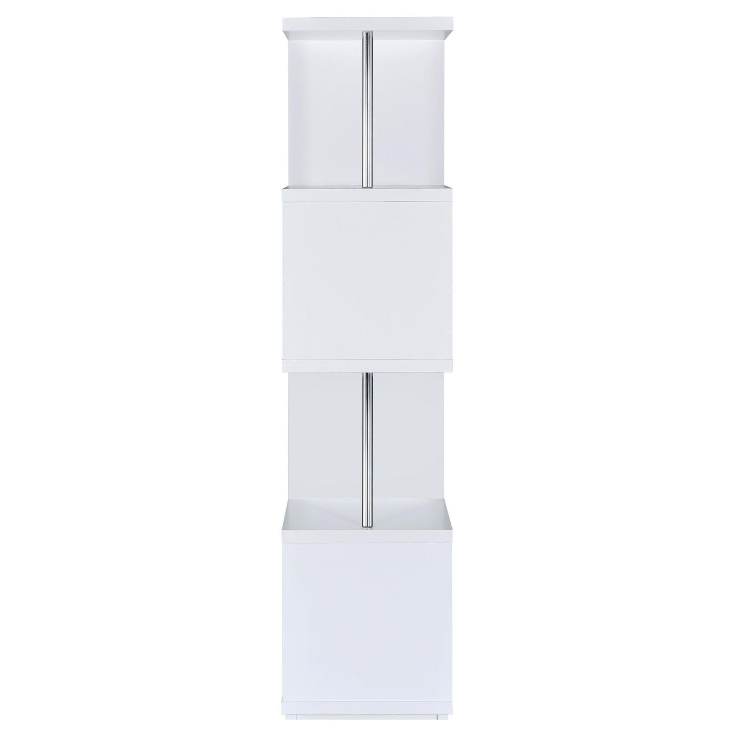 Baxter White/Chrome 4-Shelf Bookcase - 801418 - Luna Furniture - Dallas Store