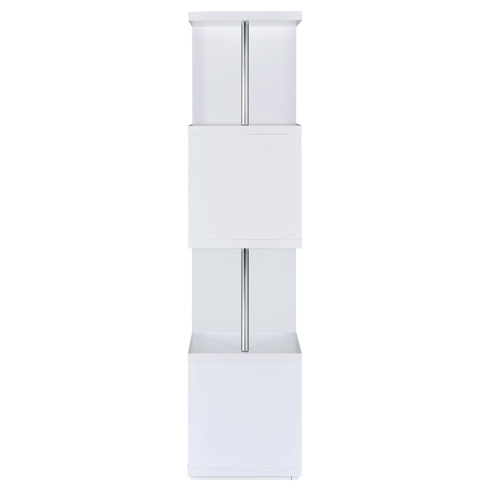 Baxter White/Chrome 4-Shelf Bookcase - 801418 - Luna Furniture - Dallas Store