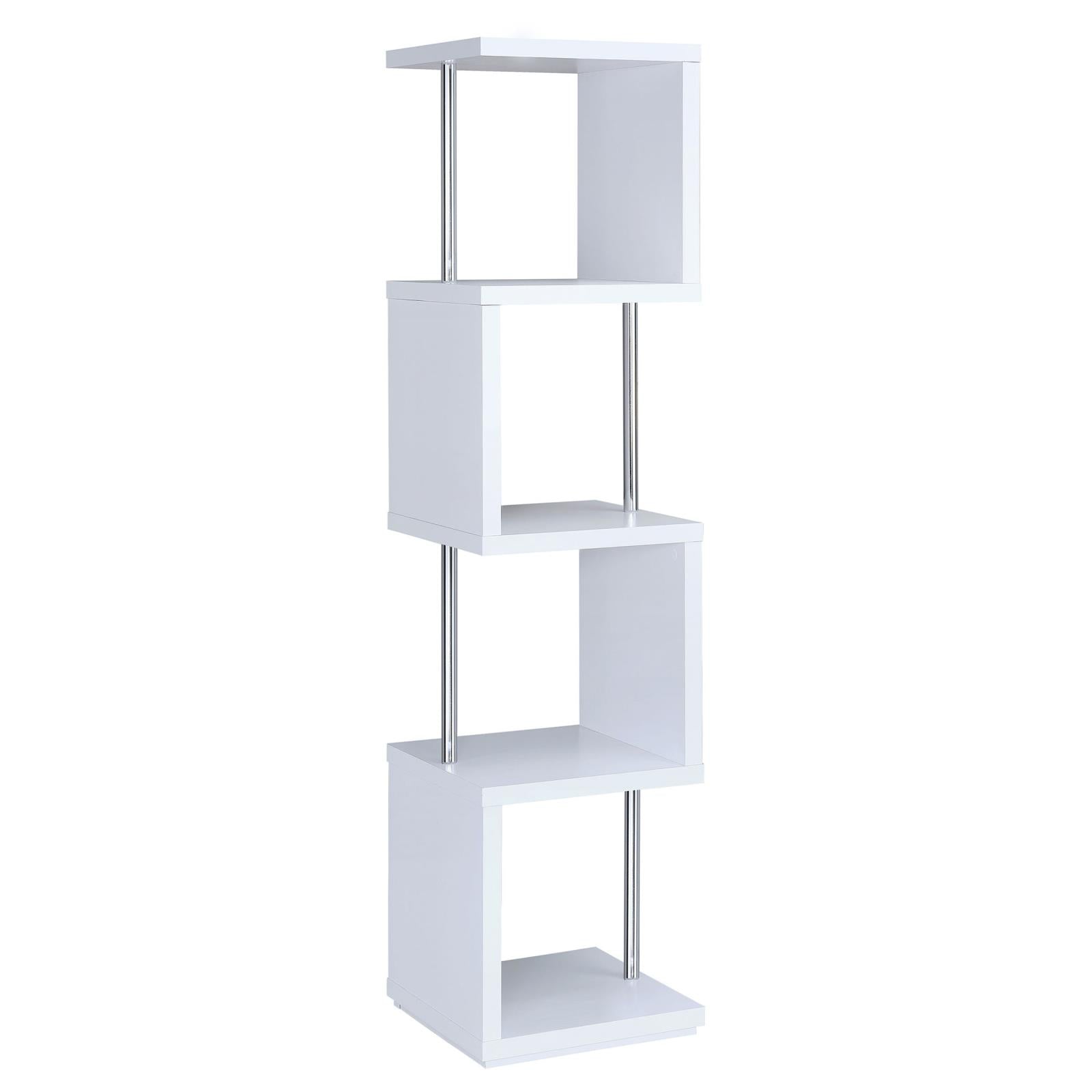 Baxter White/Chrome 4-Shelf Bookcase - 801418 - Luna Furniture - Dallas Store