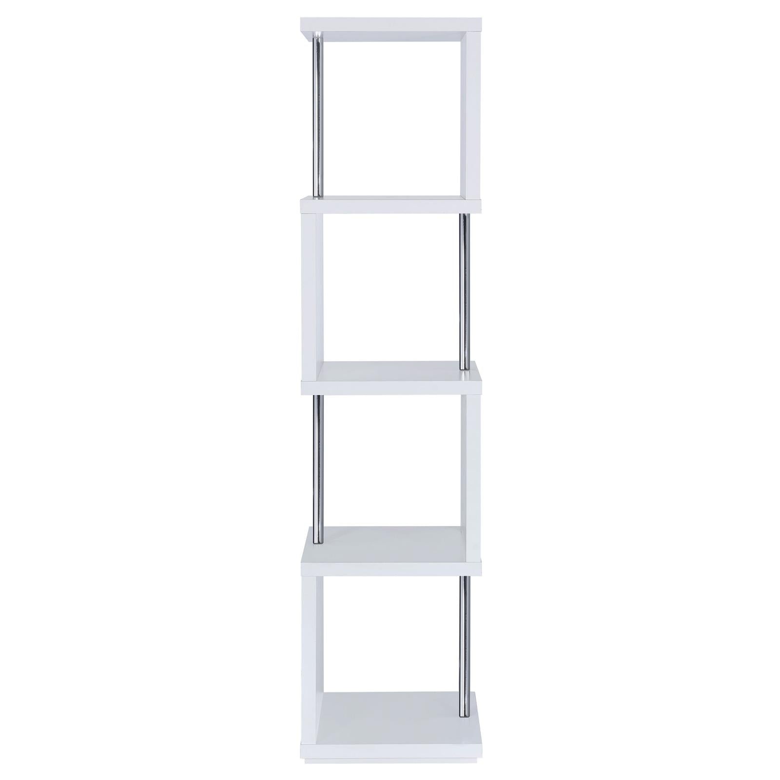 Baxter White/Chrome 4-Shelf Bookcase - 801418 - Luna Furniture - Dallas Store