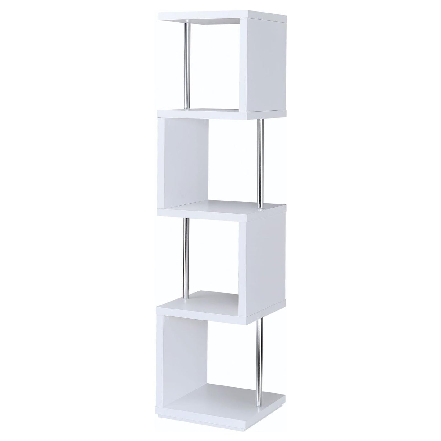 Baxter White/Chrome 4-Shelf Bookcase - 801418 - Luna Furniture - Dallas Store