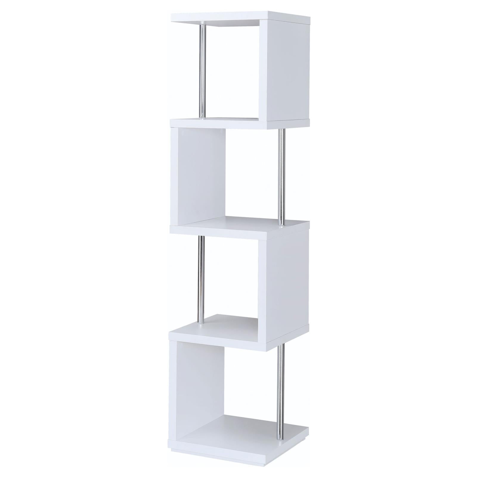 Baxter White/Chrome 4-Shelf Bookcase - 801418 - Luna Furniture - Dallas Store