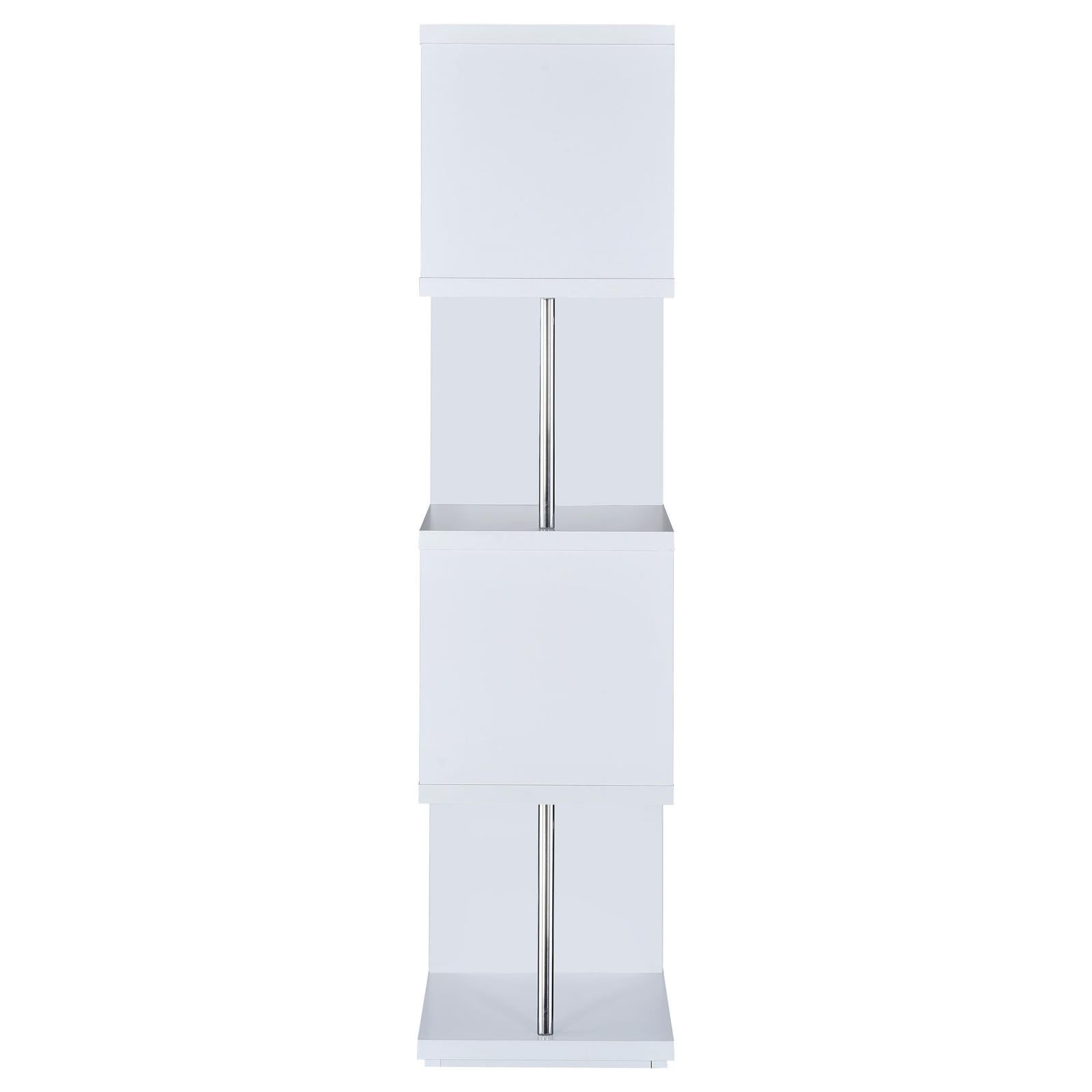 Baxter White/Chrome 4-Shelf Bookcase - 801418 - Luna Furniture - Dallas Store